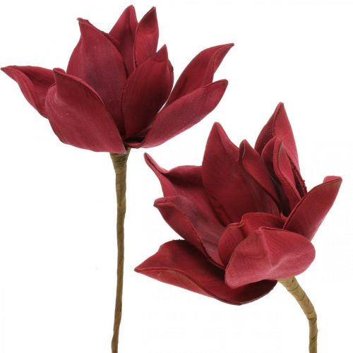 Floristik24 Magnolia Artificial Roja Flor Artificial Espuma Decoración Floral Ø10cm 6ud