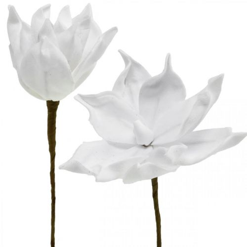 Floristik24 Magnolia artificial blanca flor artificial en palo Ø10cm Espuma 6uds