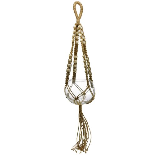 Cesta colgante de macramé jarrón de cristal decoración colgante redonda Ø13cm H75cm