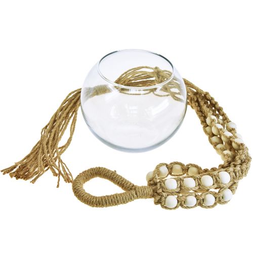 Floristik24 Cesta colgante de macramé jarrón de cristal decoración colgante redonda Ø13cm H75cm