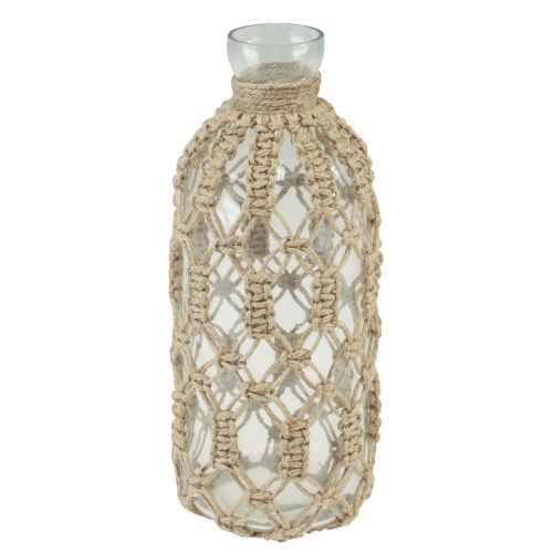 Floristik24 Jarrón decorativo de cristal con botella de macramé yute natural Ø10,5cm H26cm