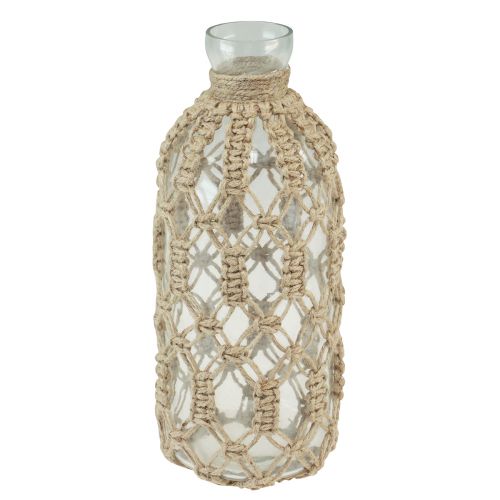 Jarrón decorativo de cristal con botella de macramé yute natural Ø10,5cm H26cm