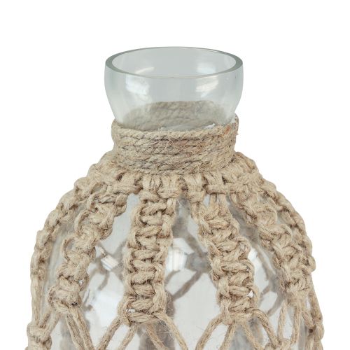 Artículo Jarrón decorativo de cristal con botella de macramé yute natural Ø10,5cm H26cm