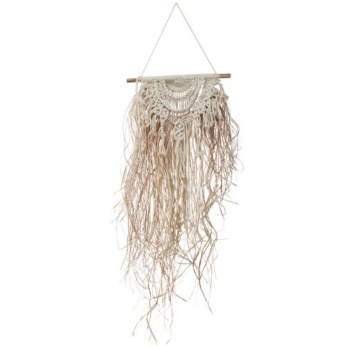 Floristik24 Decoración de pared macramé boho crema madera natural rafia 38x100cm