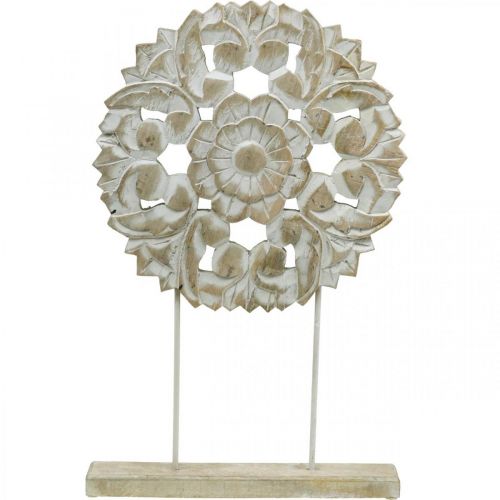Floristik24 Mandala floral, decoración de madera para colocar, decoración de verano, decoración de mesa shabby chic natural, blanco H54.5cm Ø34cm