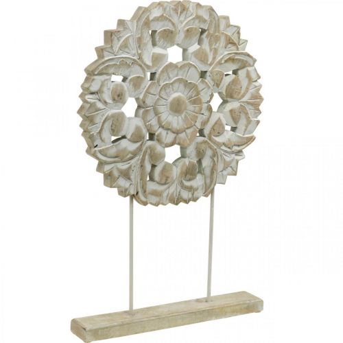 Floristik24 Mandala floral, decoración de madera para colocar, decoración de verano, decoración de mesa shabby chic natural, blanco H54.5cm Ø34cm