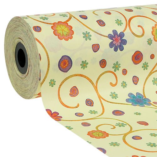Floristik24 Papel manguito 25cm 100m crema con flores
