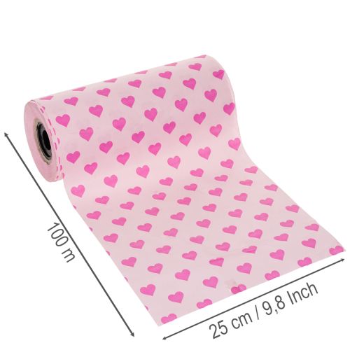 Papel para puños con motivo de corazón, rosa, 25 cm, 100 m | Floristik24.es