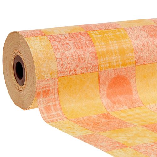 Floristik24 Papel para puños 37,5cm 100m cuadros naranja