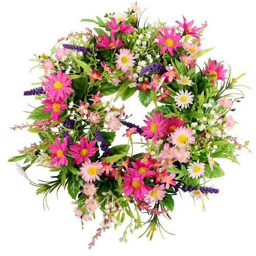 Floristik24 Corona Margarita con lavanda Rosa Ø28cm