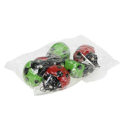 Artículo Mariquita con clip 4,5cm rojo, verde 6pcs