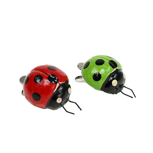 Floristik24 Mariquita con clip rojo, verde 3,5cm 6pcs