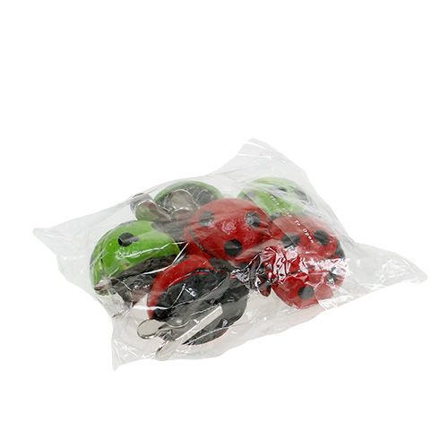 Floristik24 Mariquita con clip rojo, verde 3,5cm 6pcs