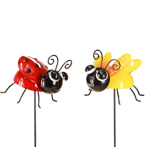 Artículo Mariquita y abeja con palo Decoración de jardín Metal 46cm 2uds
