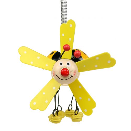 Floristik24 Carillón de Viento Mariquita Madera Amarillo 12cm