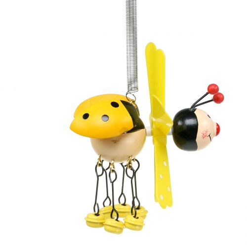 Floristik24 Carillón de Viento Mariquita Madera Amarillo 12cm