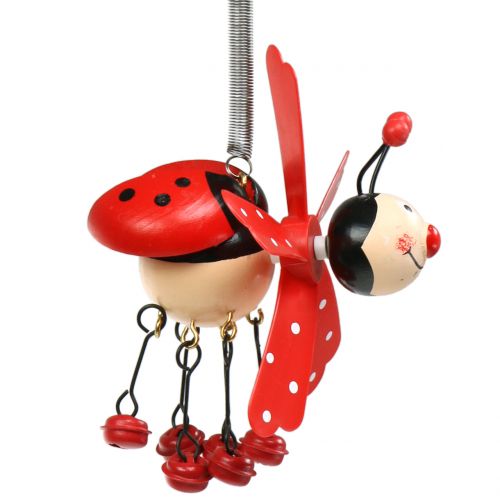 Floristik24 Carillón viento madera mariquita rojo 12cm