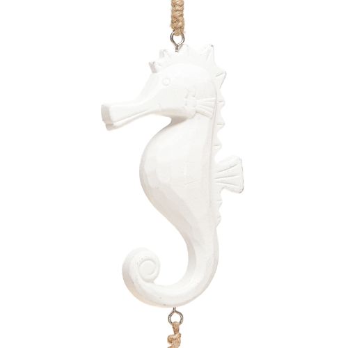 Artículo Guirnalda de decoración marítima con conchas de madera a la deriva, caballito de mar blanco, 55 cm