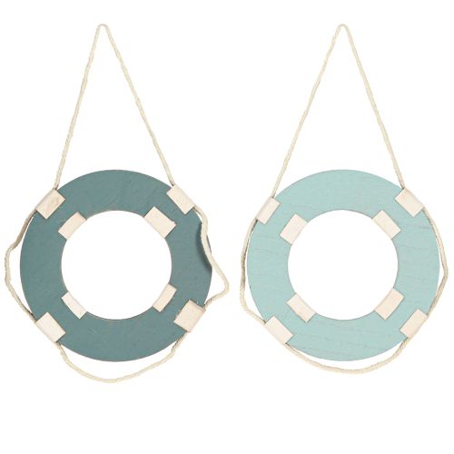 Artículo Aro Salvavidas de Madera Decorativo para Colgar Azul Marino Ø13cm 2uds