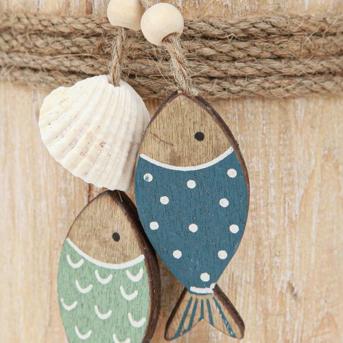Artículo Decoración marítima velero de madera con pez blanco azul Al.24cm