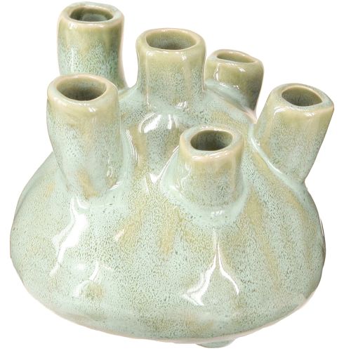 Artículo Jarrón Decoración Marítima Coral Óptica Verde Claro Ø11,5cm H10cm