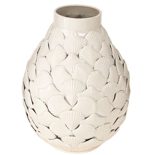 Artículo Jarrón Decoración Marítima Jarrón Metal Conchas Gris Blanco Ø24cm H31.5cm