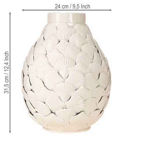 Artículo Jarrón Decoración Marítima Jarrón Metal Conchas Gris Blanco Ø24cm H31.5cm
