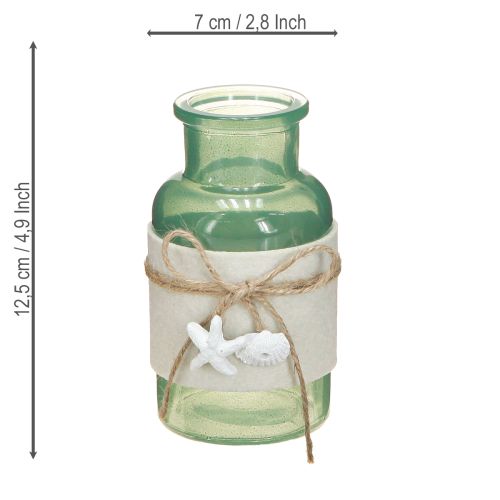 Artículo Jarrones botella marítimos con fieltro azul verde blanco 12,5cm 3uds