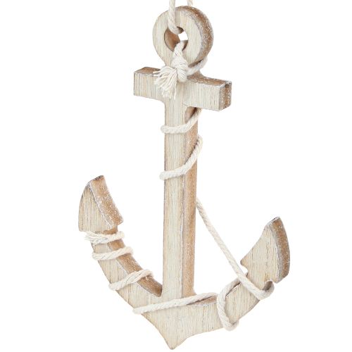 Artículo Ancla marítima de madera para colgar blanco natural 13,5×20cm 2uds
