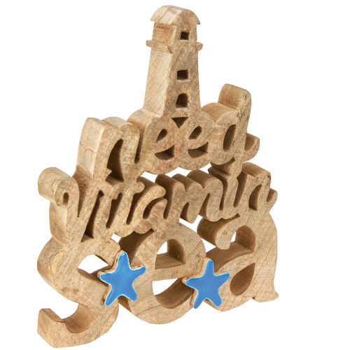 Floristik24 Decoración marítima de madera “Necesito vitamina del mar” madera de mango 27×33cm