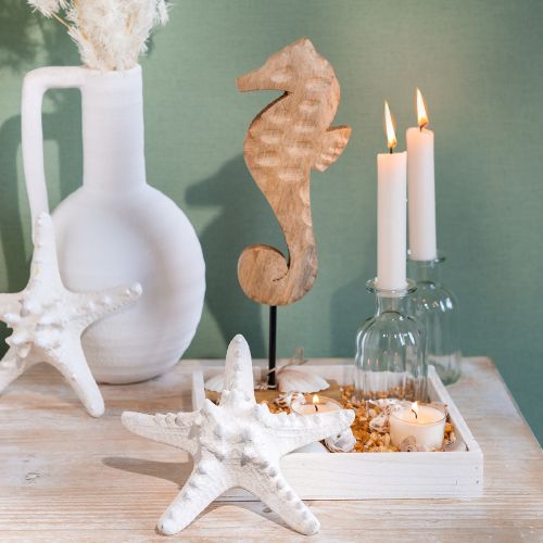 Artículo Decoración marítima caballito de mar sobre soporte madera de mango natural 29,5cm