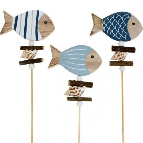 Floristik24 Tapones decorativos marítimos, peces y conchas en el palo, decoraciones marinas, peces de madera 6pcs