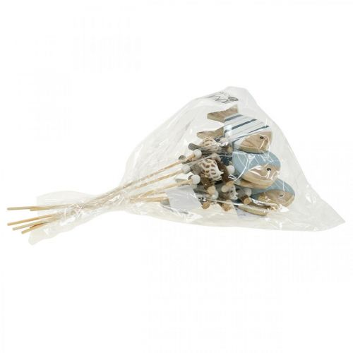 Floristik24 Tapones decorativos marítimos, peces y conchas en el palo, decoraciones marinas, peces de madera 6pcs