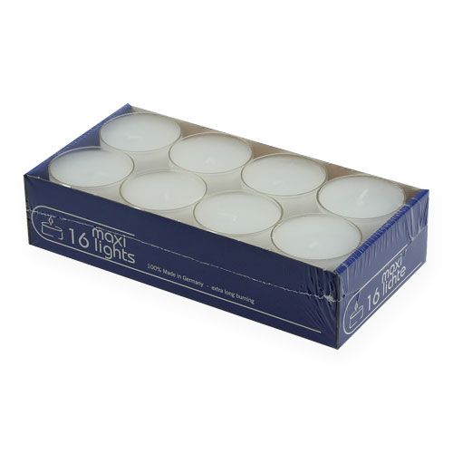 Velas de té maxi con transp. Tapa blanca 54mm 16uds
