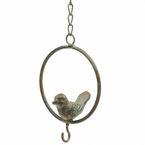 Floristik24 Pájaro en anillo como perchero marrón-verde metal Ø9.8cm L32.5cm