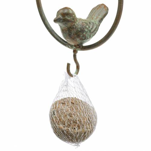 Artículo Pájaro en anillo como perchero marrón-verde metal Ø9.8cm L32.5cm