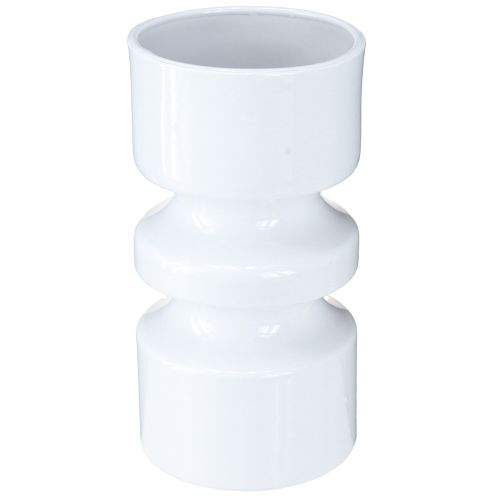 Floristik24 Jarrón de flores de metal esmaltado en blanco crema Ø9cm H17,5cm