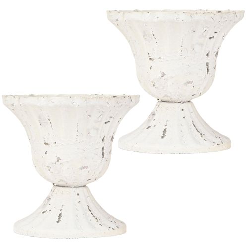 Artículo Vaso Decorativo Metal Pequeño Shabby Chic Blanco Ø8.5cm H8cm 2uds