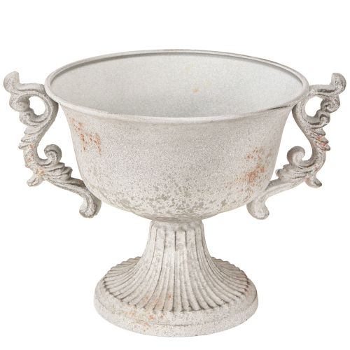 Trofeo decorativo de metal con asas, color gris óxido vintage, altura 18,5 cm.