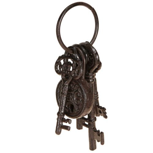 Artículo Juego de llaves decorativo de metal con cerradura en color marrón de 22 cm de alto