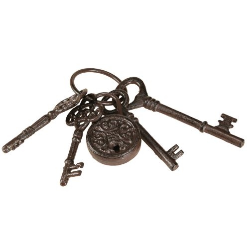Artículo Juego de llaves decorativo de metal con cerradura en color marrón de 22 cm de alto