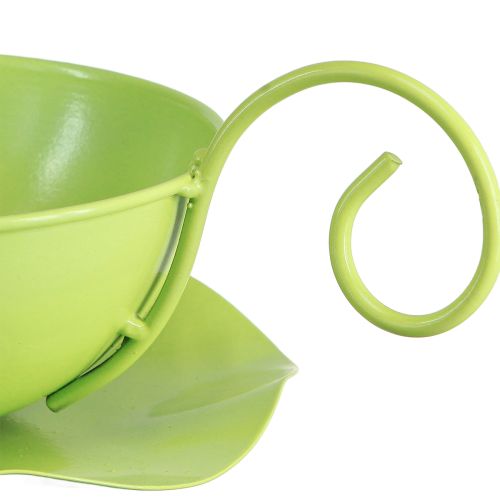 Artículo Taza decorativa de metal verde manzana con platillo Al8cm Ø11,5cm 2ud