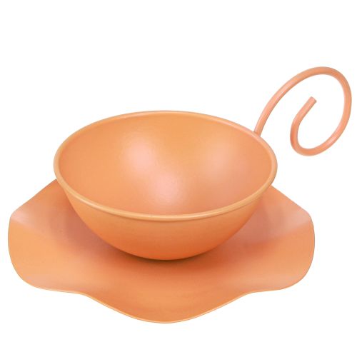 Artículo Taza decorativa de metal naranja Ø11,5cm H6cm con platillo 2 piezas