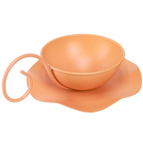 Artículo Taza decorativa de metal naranja Ø11,5cm H6cm con platillo 2 piezas