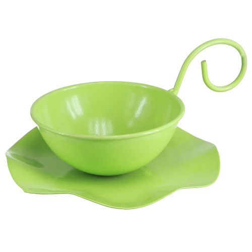 Artículo Taza decorativa de metal con platillo verde claro Al8cm Ø11,5cm 2ud