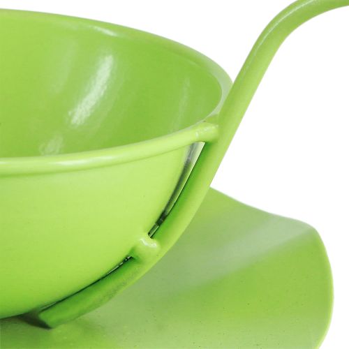 Artículo Taza decorativa de metal con platillo verde claro Al8cm Ø11,5cm 2ud