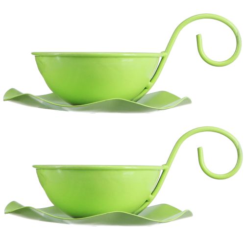 Artículo Taza decorativa de metal con platillo verde claro Al8cm Ø11,5cm 2ud