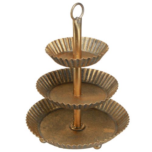 Floristik24 Etagere de metal de 3 niveles dorado antiguo vintage Ø17cm H23cm