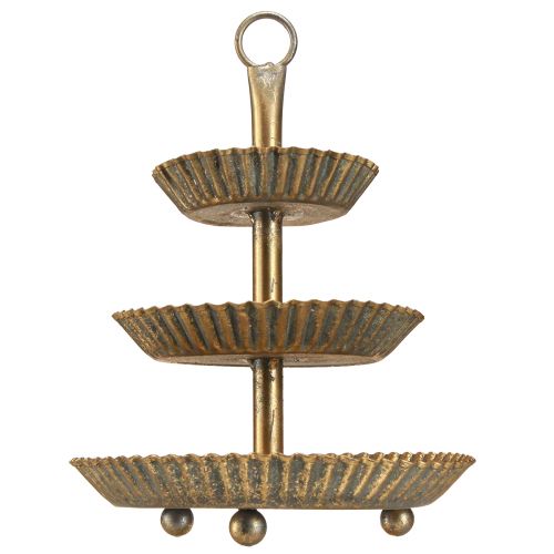 Floristik24 Etagere de metal de 3 niveles dorado antiguo vintage Ø17cm H23cm