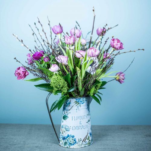 Floristik24 Florero jarra flores azul, verde jardín decoración jardinera metal 23cm